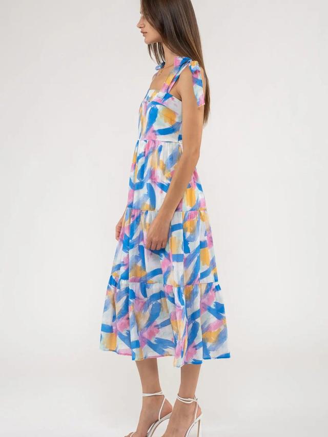 Watercolor Brush Stroke Print Tiered Midi Dress Female Product Image