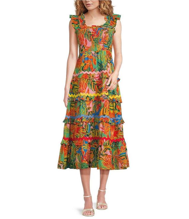 J.Marie Paloma Ruffle Strap Tiered Ric Rac Sleeveless Square Neck Pocketed Midi Dress Product Image