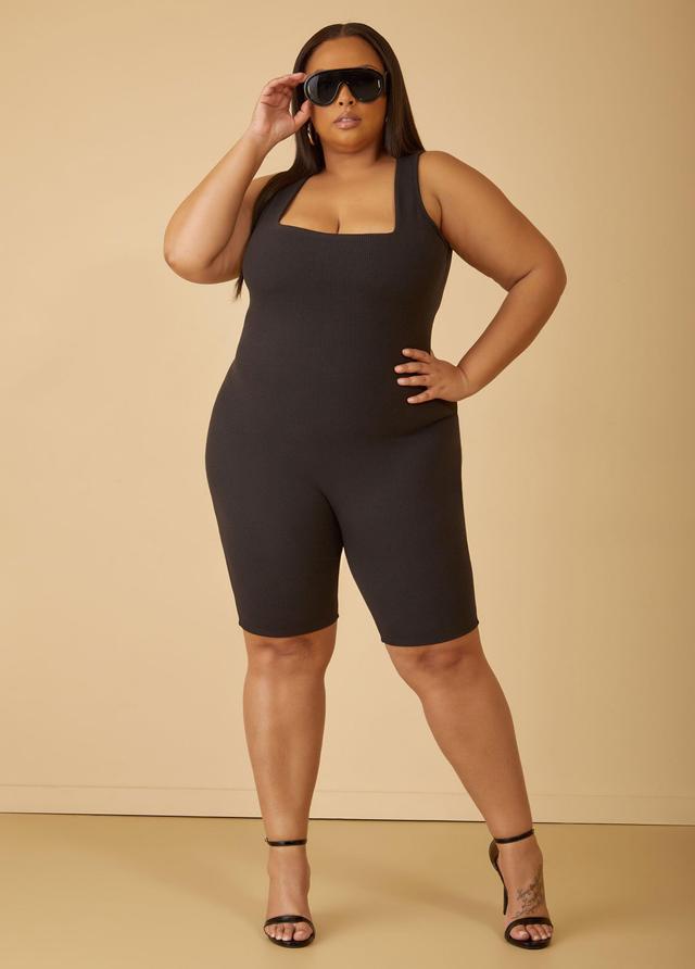 Plus Size Ribbed Square Neck Romper Ashley Stewart Product Image