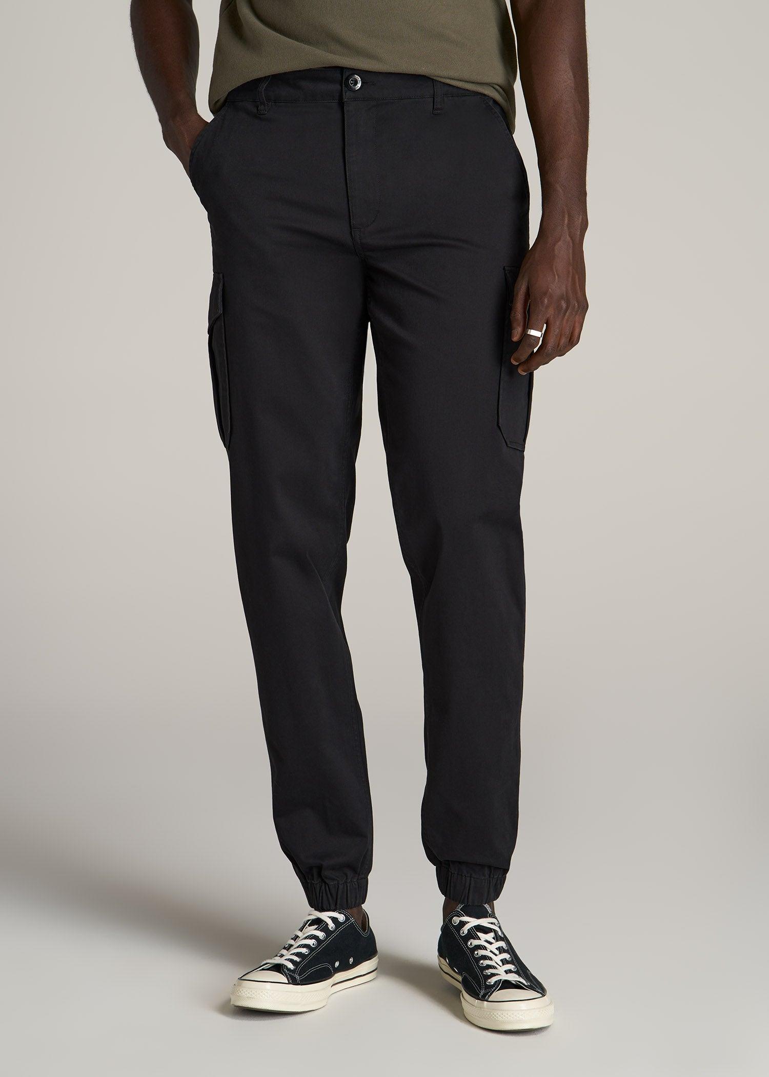 TAPERED-FIT Stretch Cotton Cargo Jogger Pants for Tall Men in Black Product Image