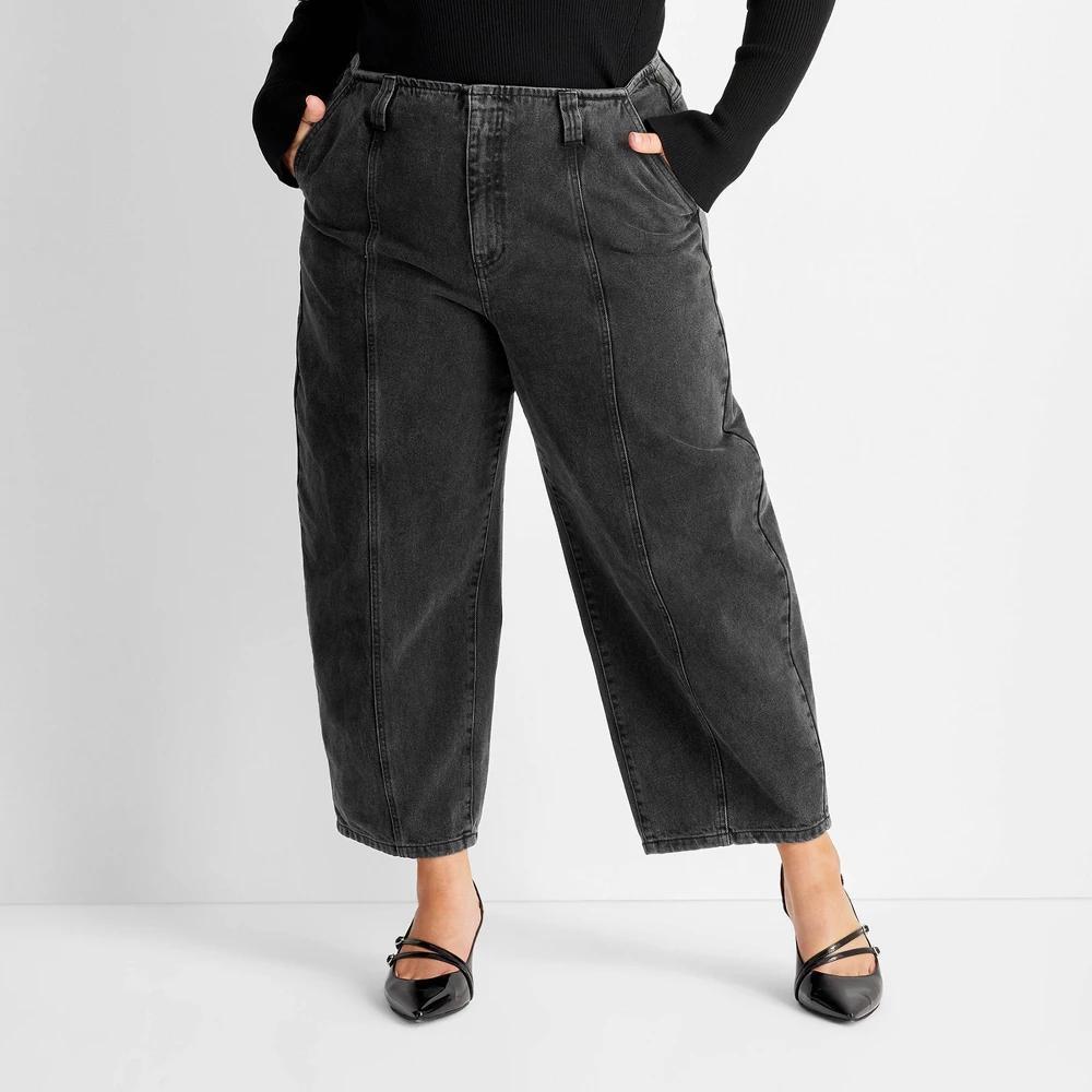 Womens Mid-Rise Barrel Leg Jeans - Future Collective Black Wash 20 product image