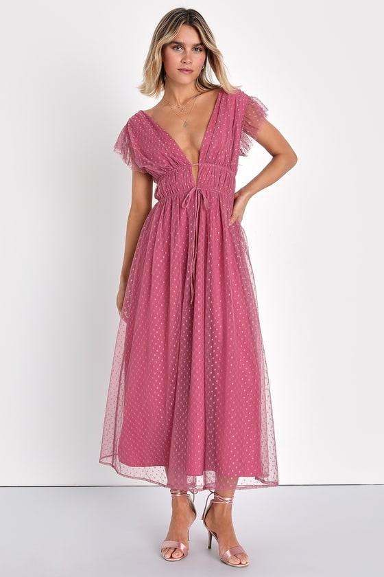 Yours Evermore Mauve Swiss Dot Ruffled Midi Dress product image