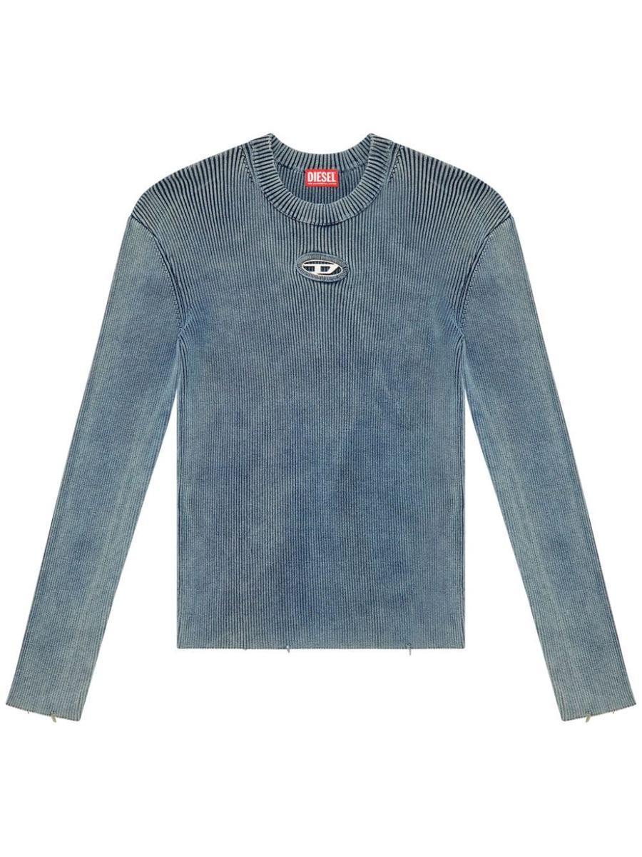 Ribbed Cotton Sweater With Frontal Oval-d Logo In Blue Product Image