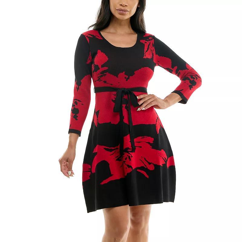 Womens Nina Leonard Fit & Flare Jacquard Midi Sweater Dress Product Image