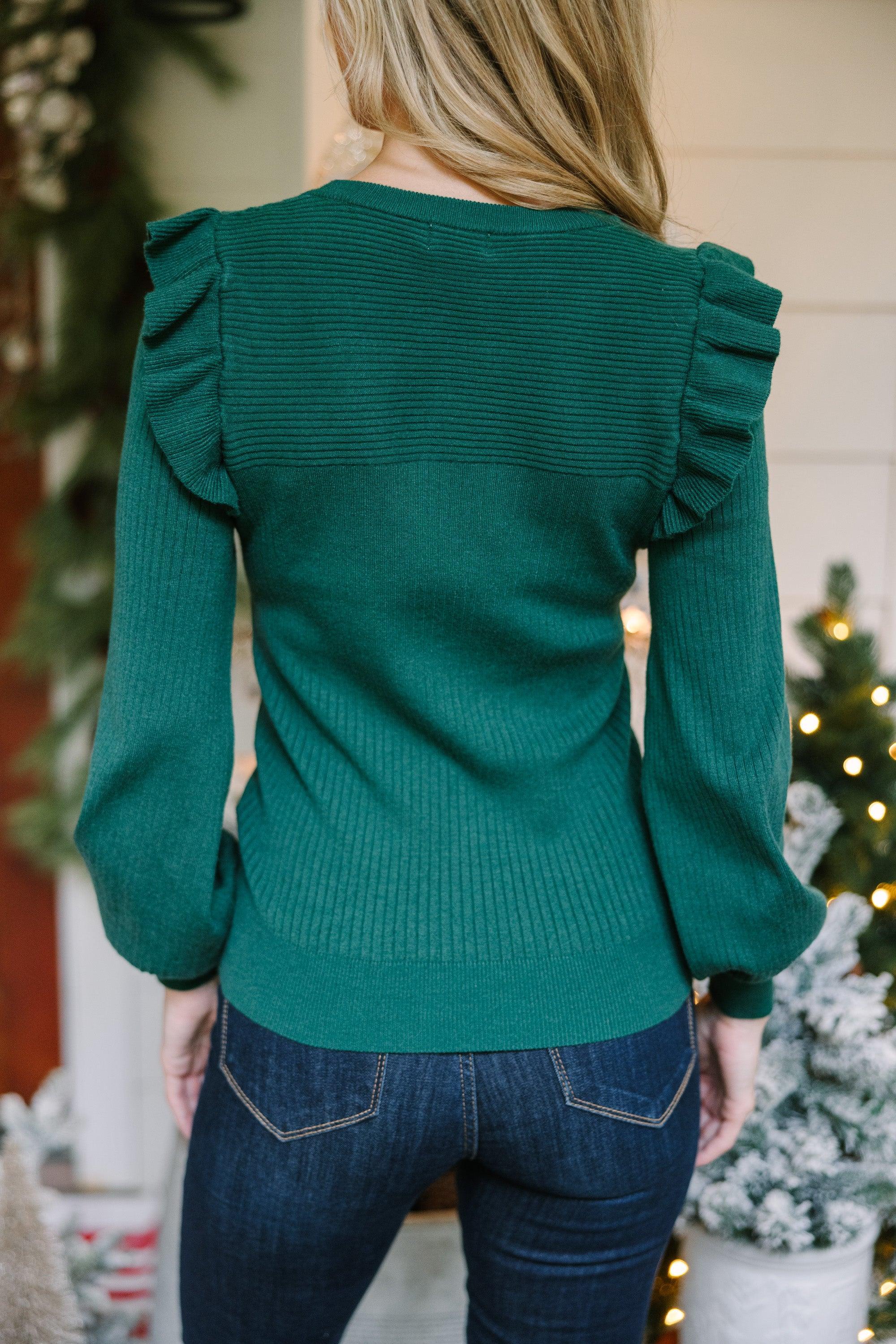 Reach Out Ruffled Emerald Green Sweater Female Product Image