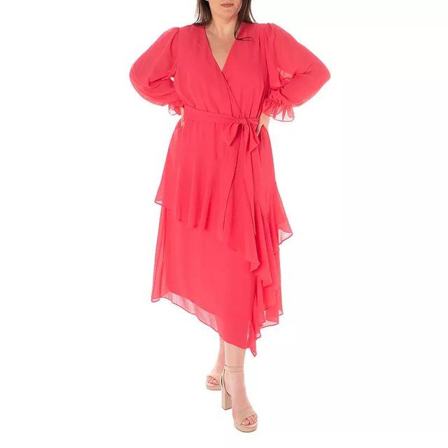 Plus Size Maison Tara Faux Wrap Ruffle Tiered Midi Dress, Womens Product Image