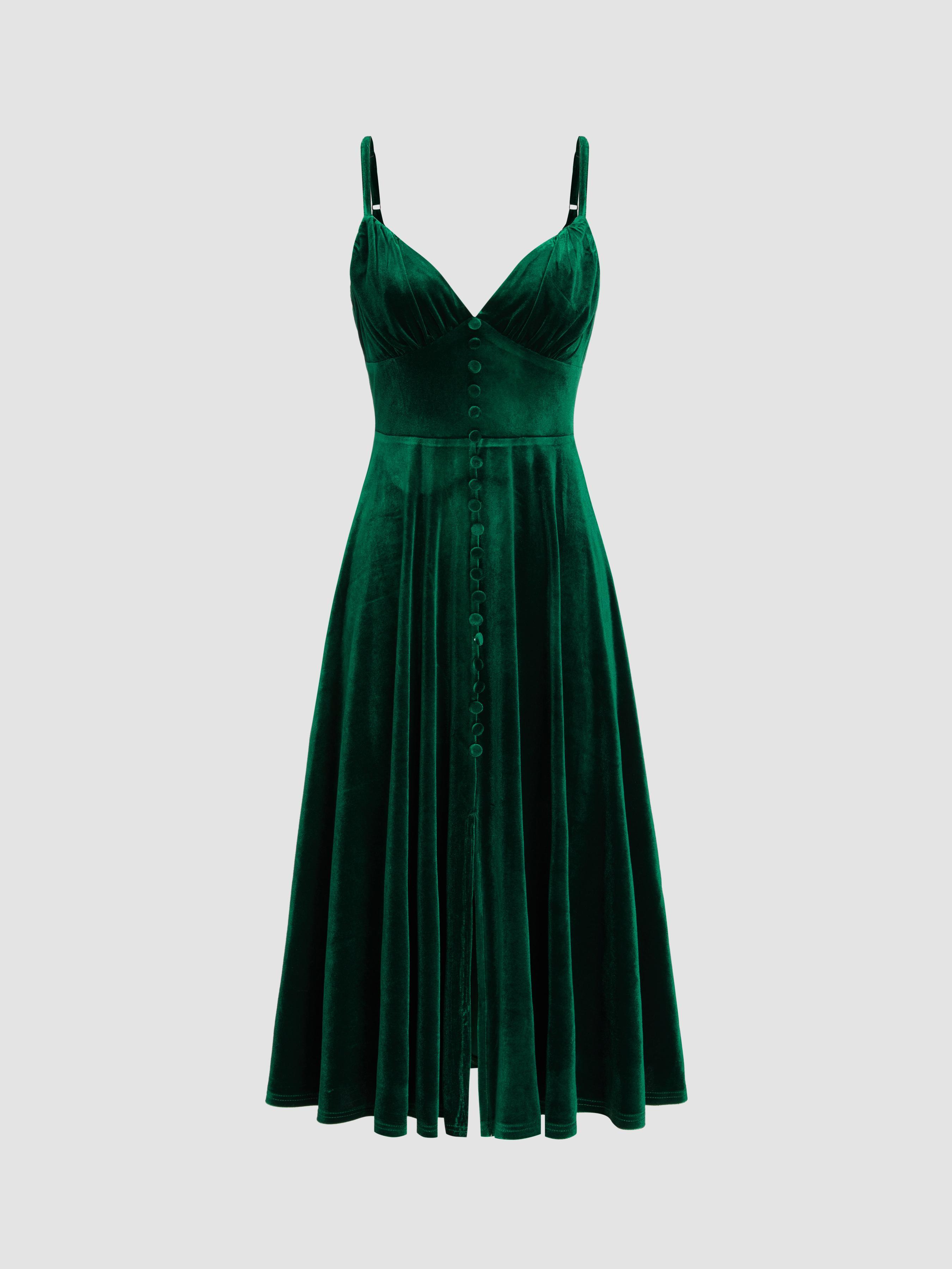 Velvet V-neck Solid Ruffle Midi Dress product image