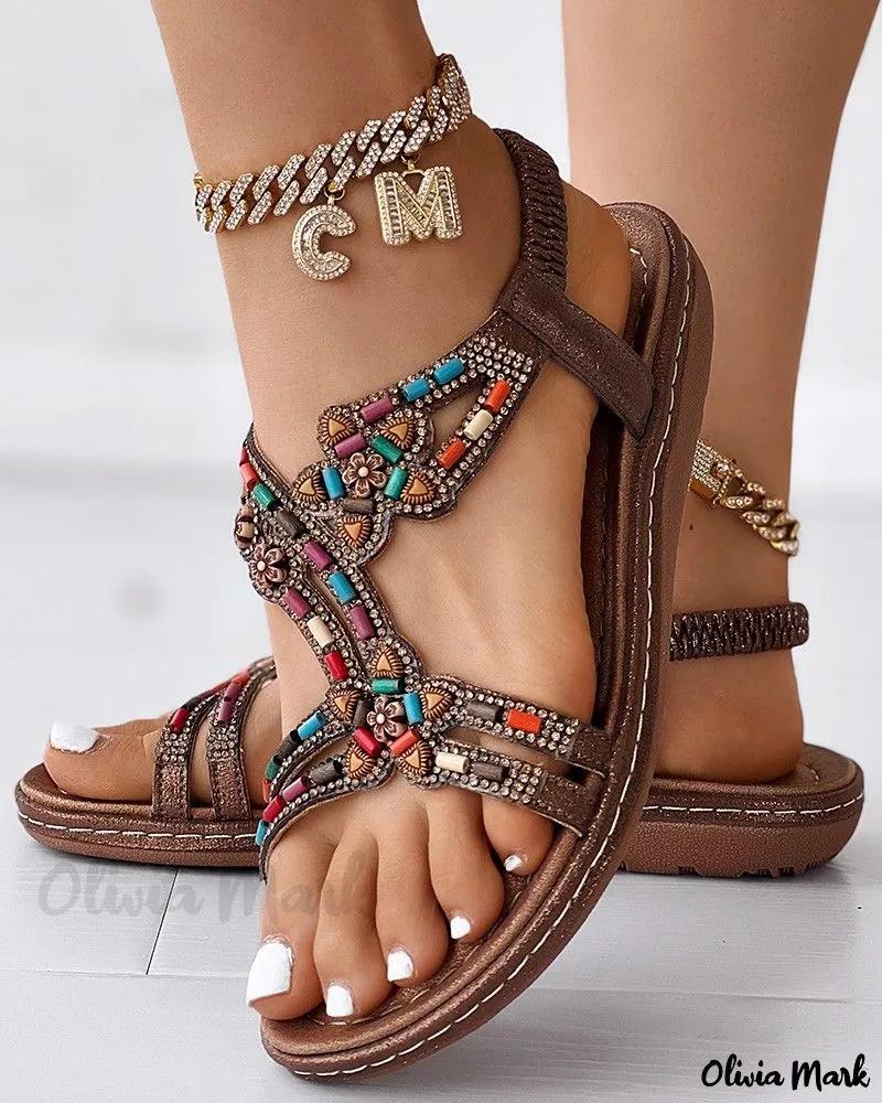 Olivia Mark – Handcrafted Bohemian Beaded Sandals for Summertime at the Beach Product Image