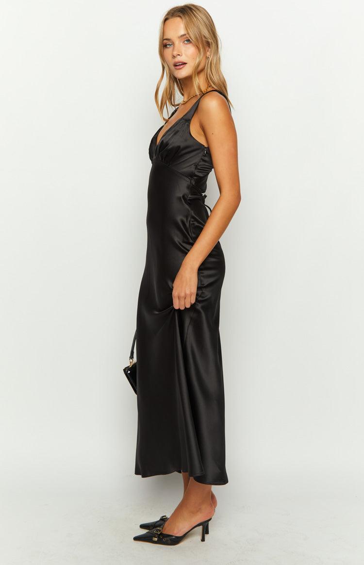 Verlaine Black Satin Maxi Dress Product Image