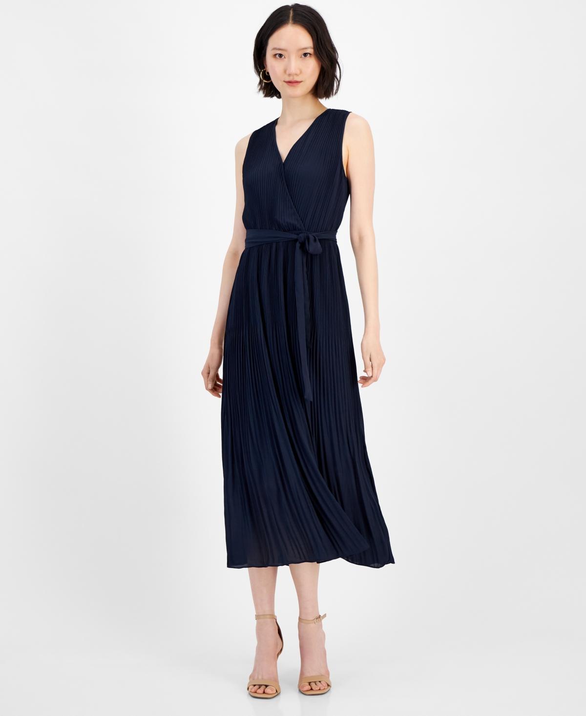 T Tahari Womens Faux-Wrap Sleeveless Pleated Fit & Flare Maxi Dress Product Image