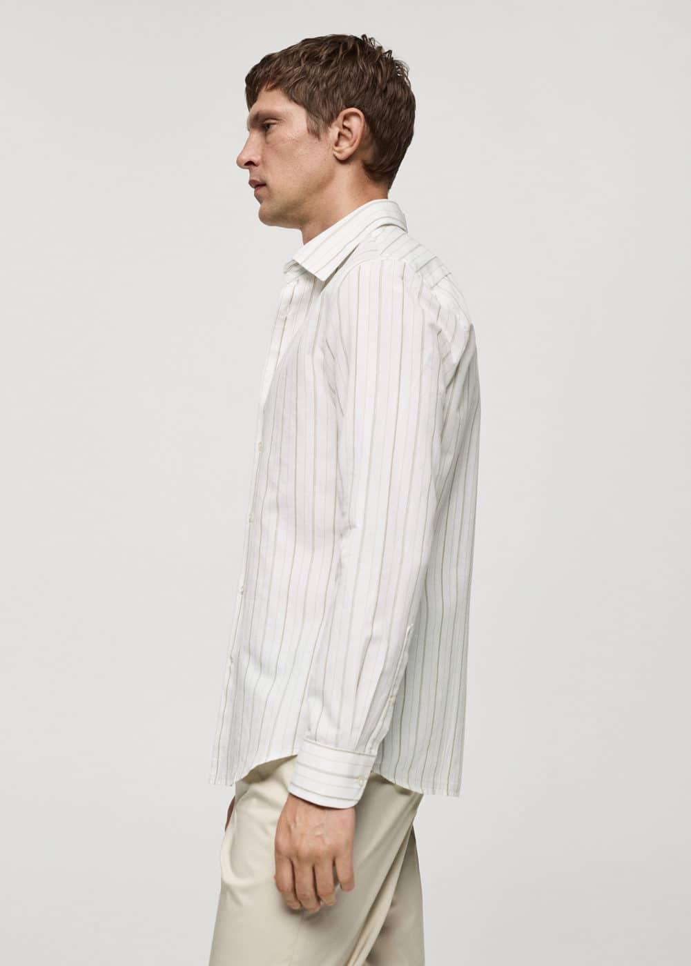 MANGO MAN - Regular-fit striped cotton-linen shirt khakiMen Product Image