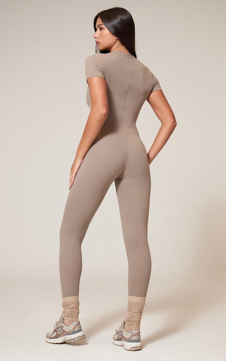 Deep Taupe Sculpt Short Sleeved Unitard Product Image