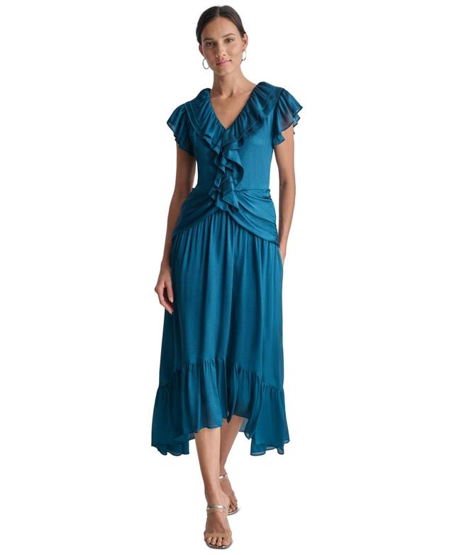 Dkny Womens Ruffled Crinkle-Textured Maxi Dress Product Image