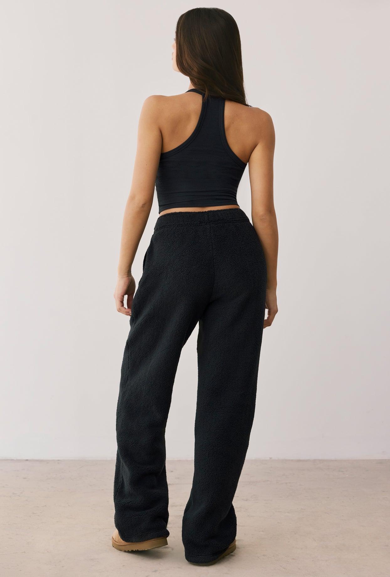 Petite Fleece Wide Leg Joggers in Onyx Product Image