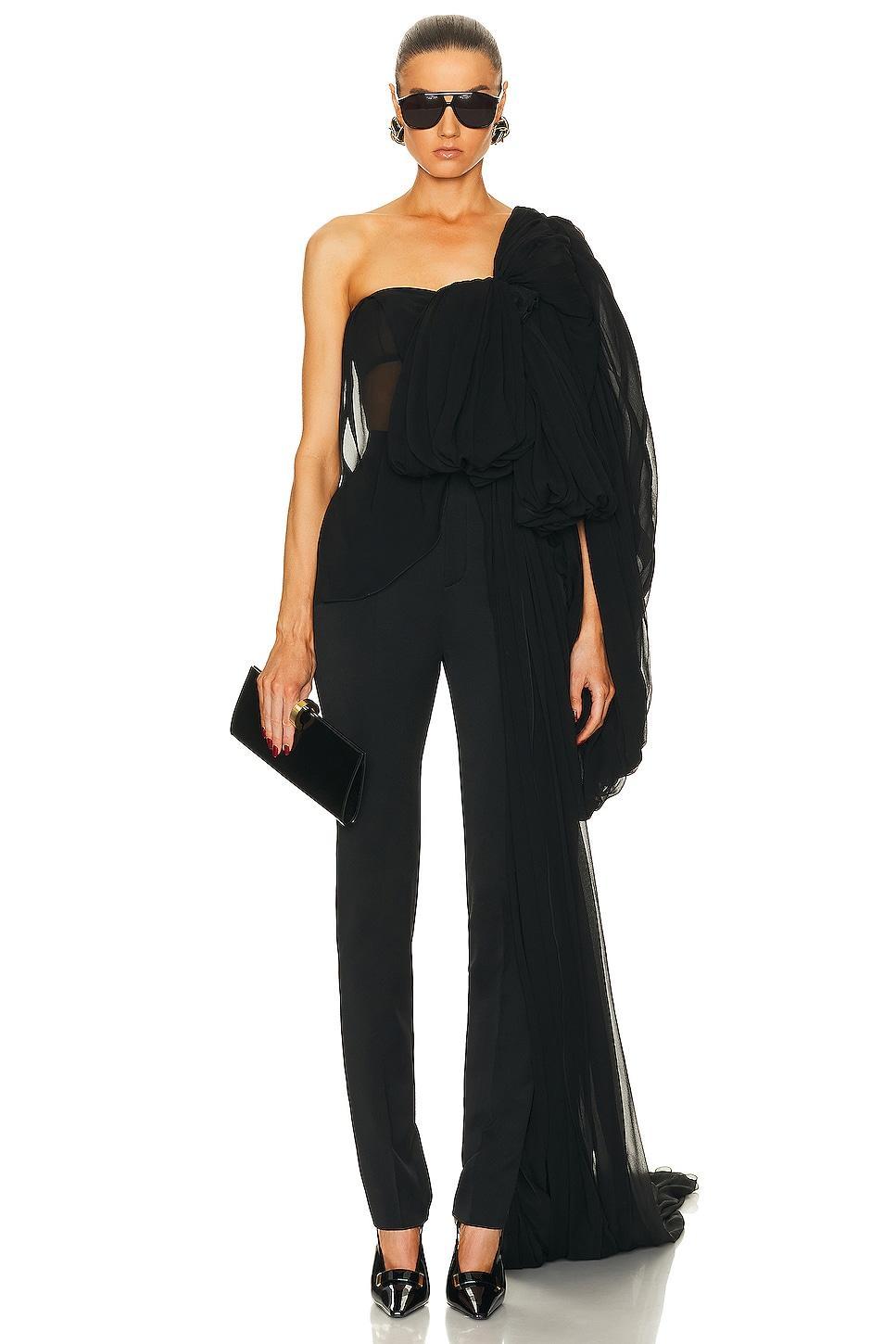 Saint Laurent One Shoulder Drape Top in Black Product Image