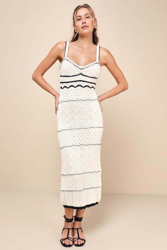 Unique Persona Ivory Multi-Textured Knit Sleeveless Midi Dress Product Image