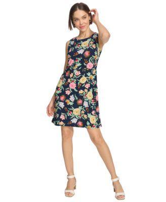 Tommy Hilfiger Womens Floral-Print Round-Neck Dress Product Image