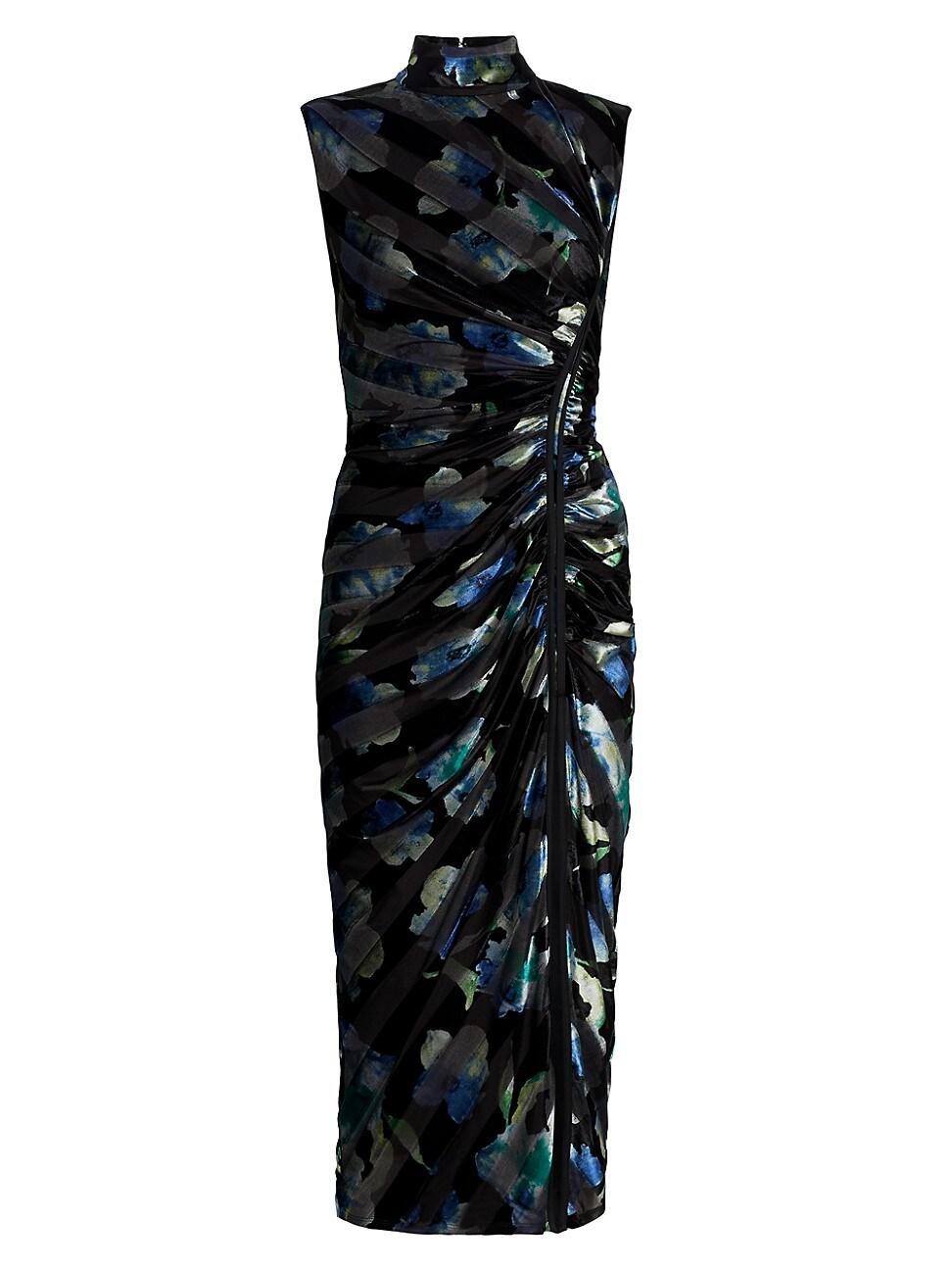 Womens Hallie Patterned Velvet Midi-Dress Product Image