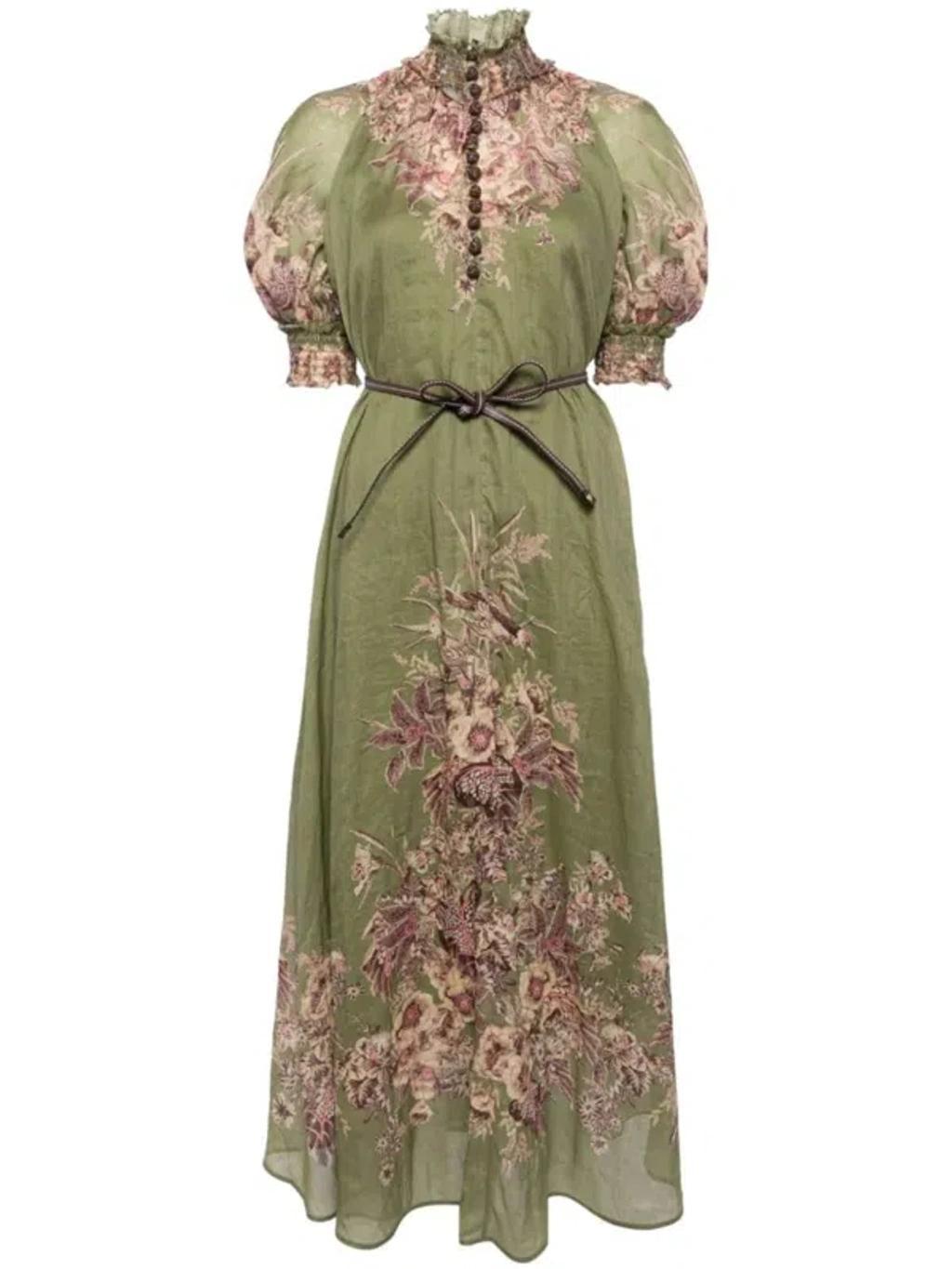 ZIMMERMANN Ottie Swing Maxi Dress Khaki Floral Product Image