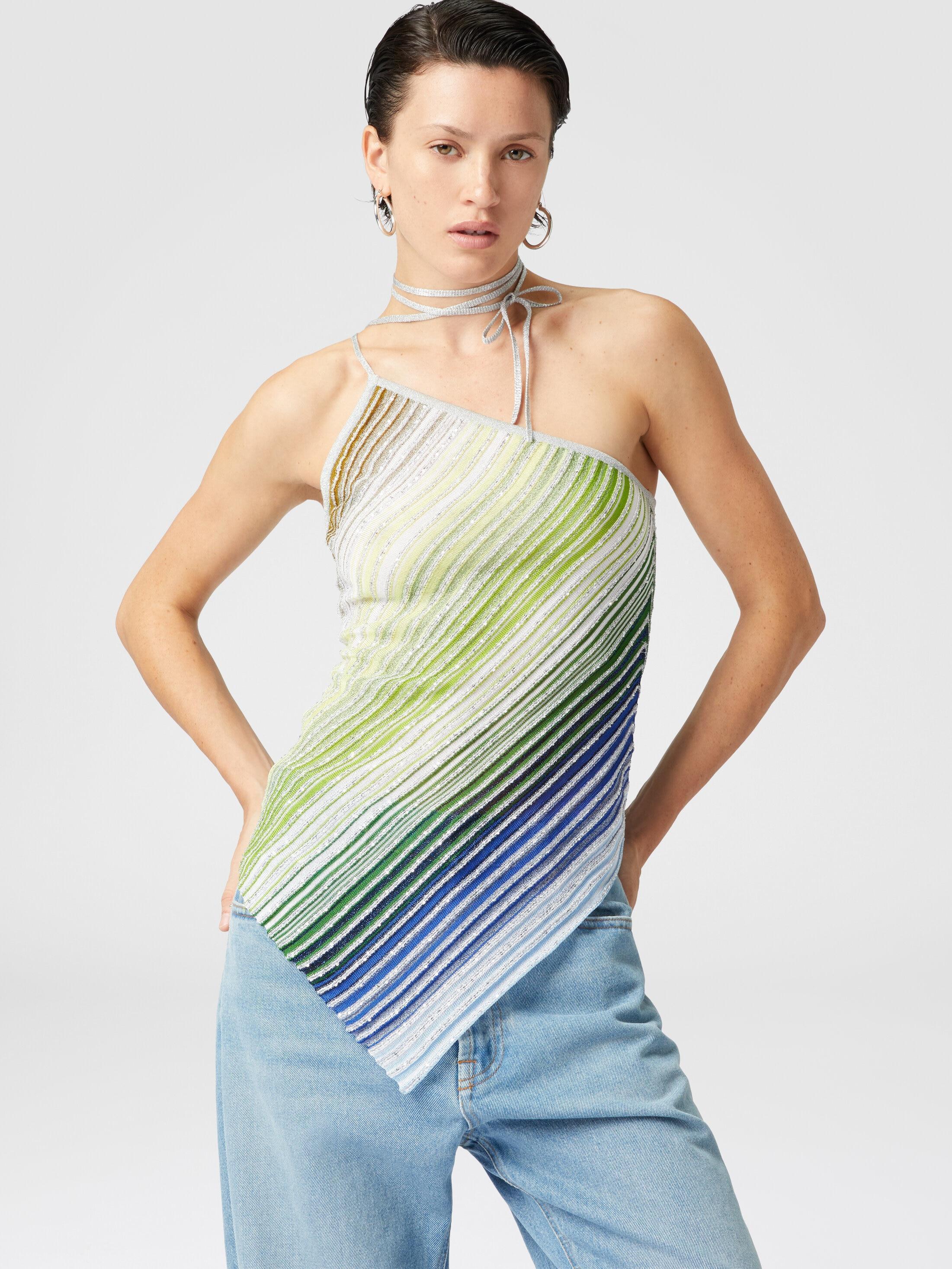 Asymmetrical one-shoulder partial striped top with sequins Product Image