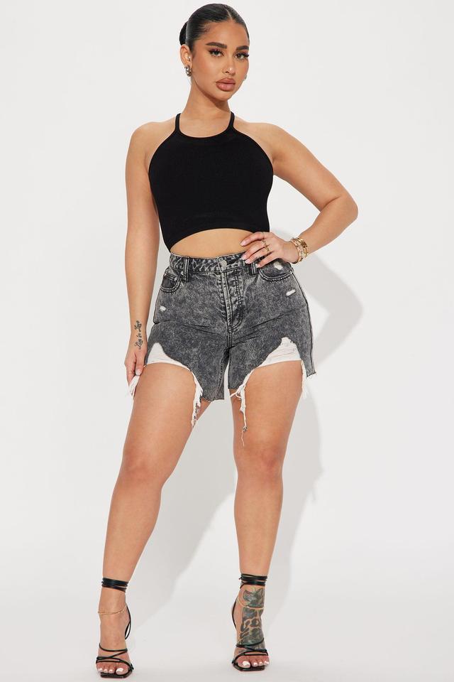 Out All Night Ripped Non Stretch Denim Shorts - Acid Wash Black Product Image