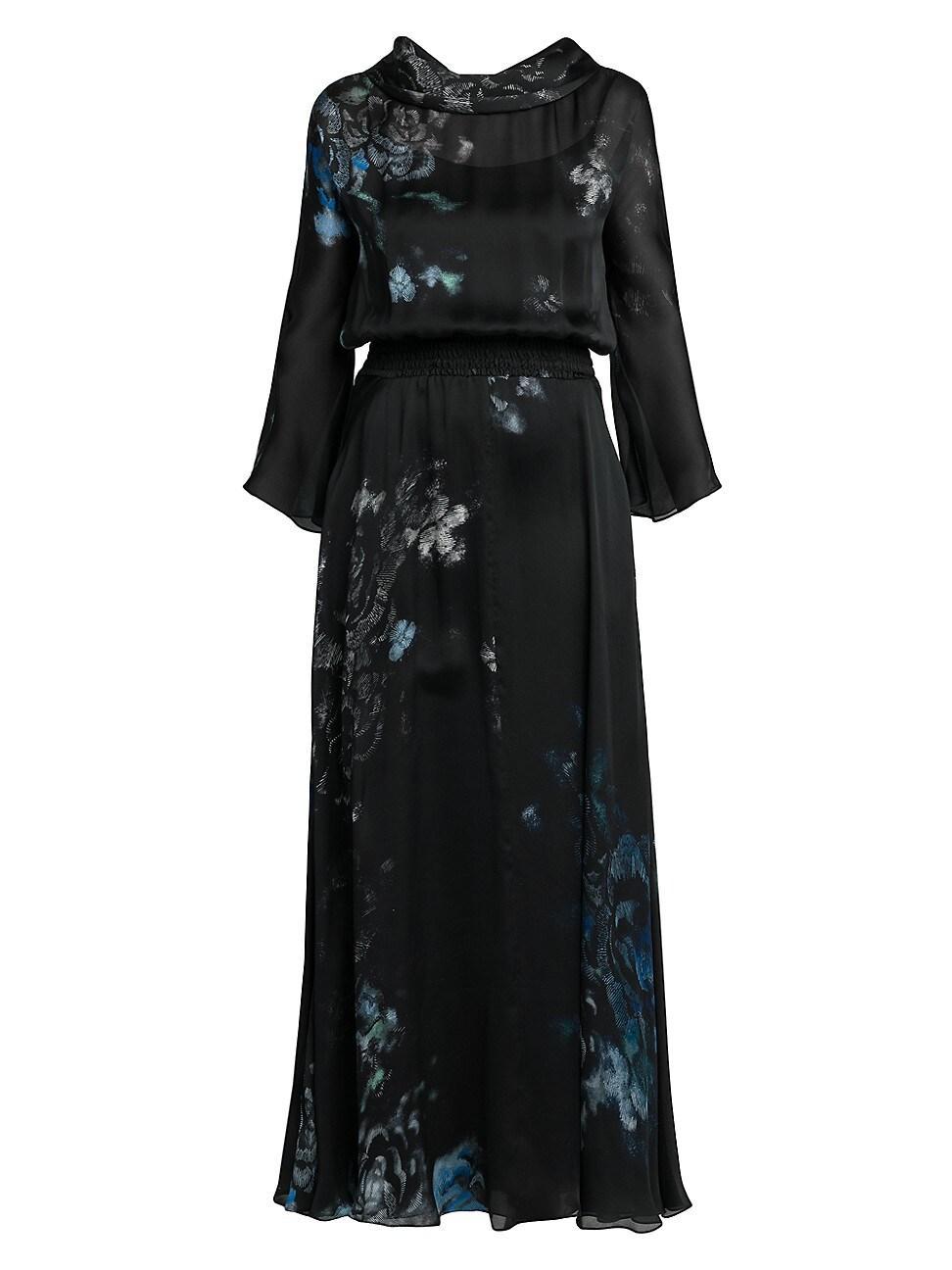 Womens Floral Silk Long-Sleeve Maxi Dress Product Image