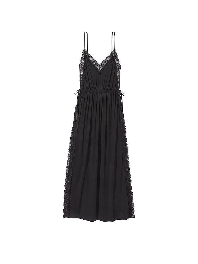 Modal Lace-Trim High-Slit Maxi Slip Dress Product Image