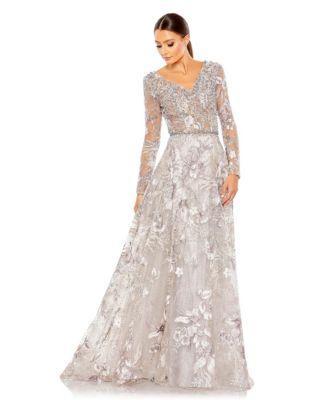 Mac Duggal Womens Long Sleeve Beaded Applique Gown Product Image