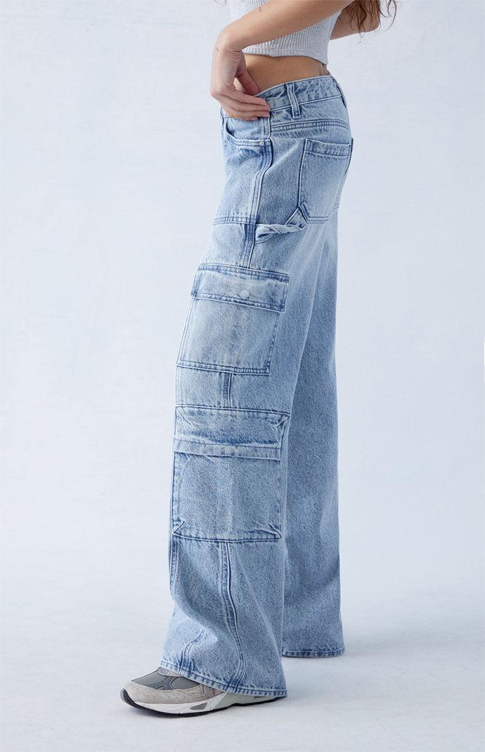 Women's Eco Light Indigo Low Rise Baggy Cargo Jeans Product Image