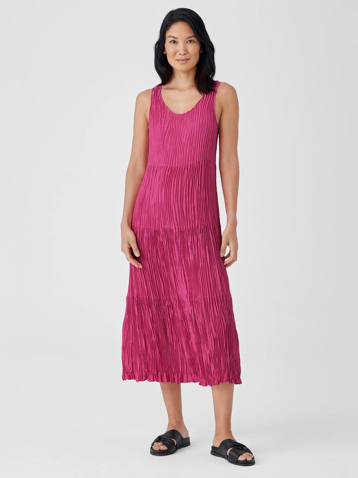 EILEEN FISHER Crushed Silk Tiered Dressfemale Product Image