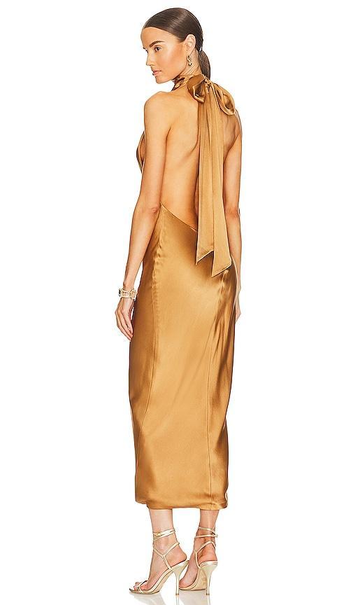 AEXAE Silk Maxi Dress in Metallic Copper Product Image