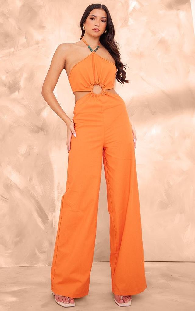 Orange Cut Out Ring Detail Halterneck Jumpsuit Product Image