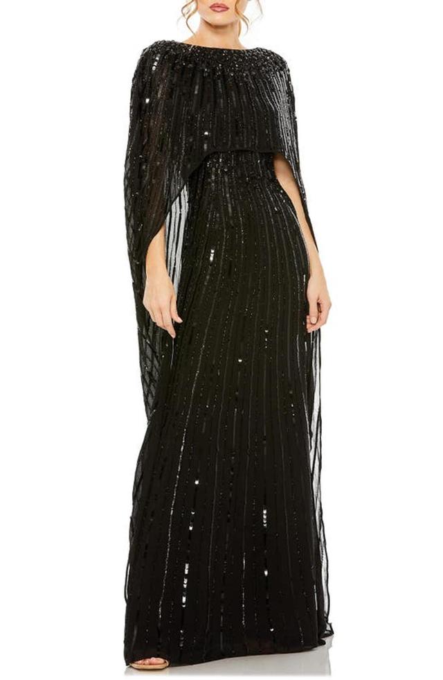 Womens Sequined Column Cape Gown Product Image