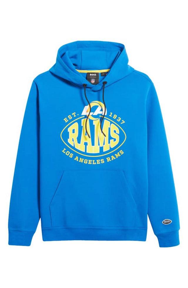 HUGO BOSS Men's Boss X Nfl Cotton-blend Hoodie With Collaborative Branding In Rams Bright Blue Product Image