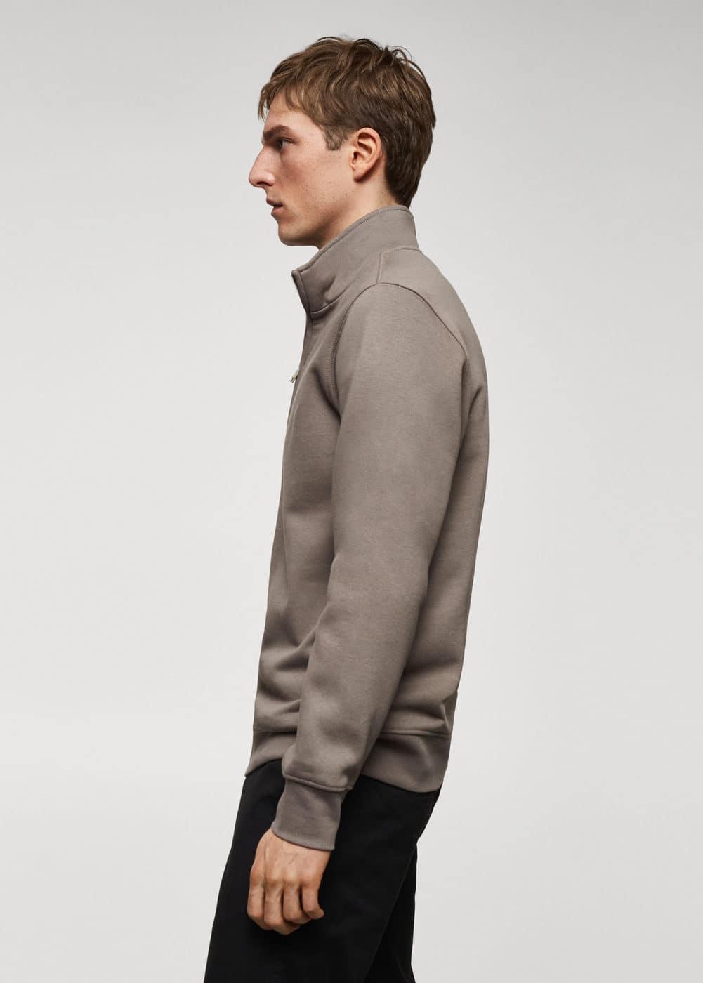 MANGO MAN - Cotton sweatshirt with zipper neck mink greyMen Product Image