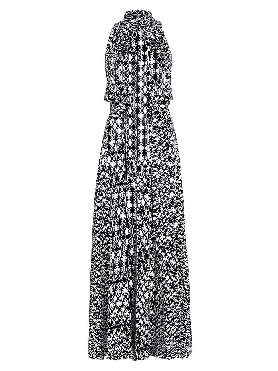 Womens Graphic Print Silk Sleeveless Maxi Dress Product Image