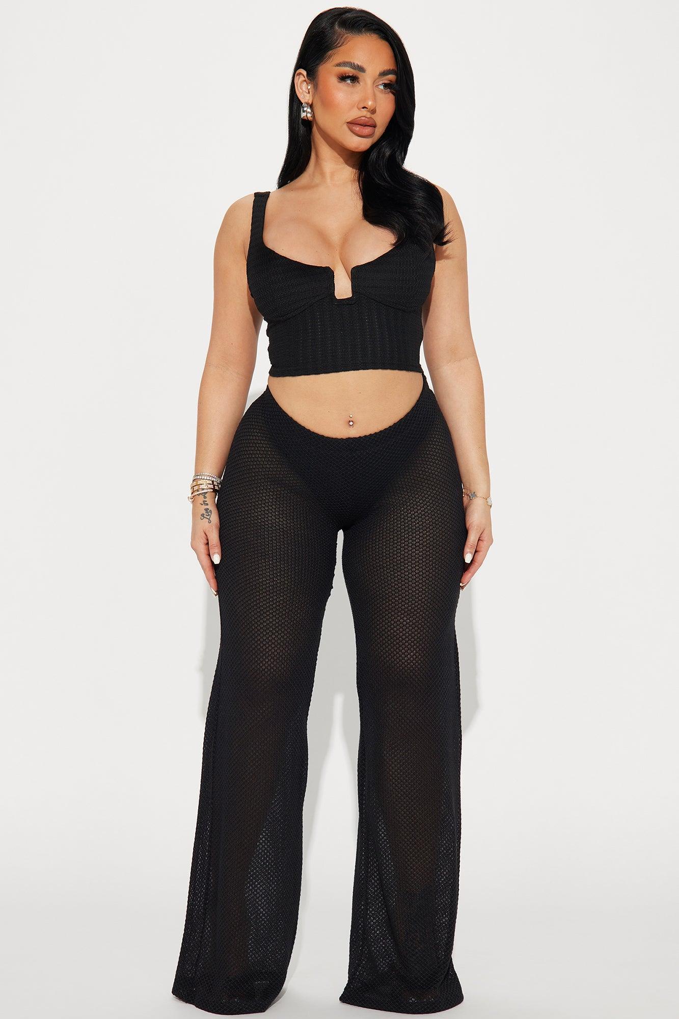 Later Tonight Fishnet Wide Leg Pant - Black Product Image