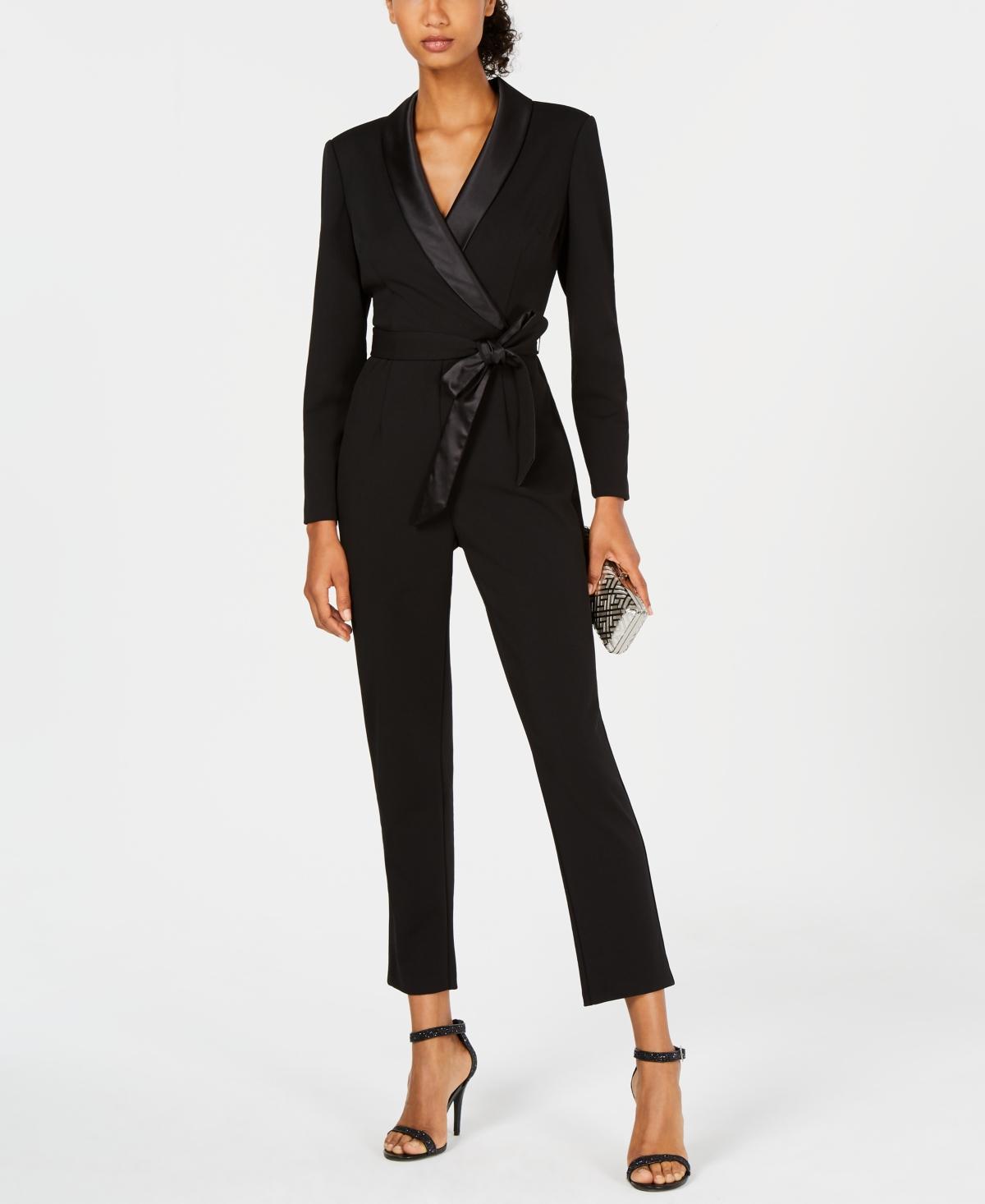 Adrianna Papell Stretch Shawl Collar Neck Long Sleeve Tuxedo Jumpsuit Product Image