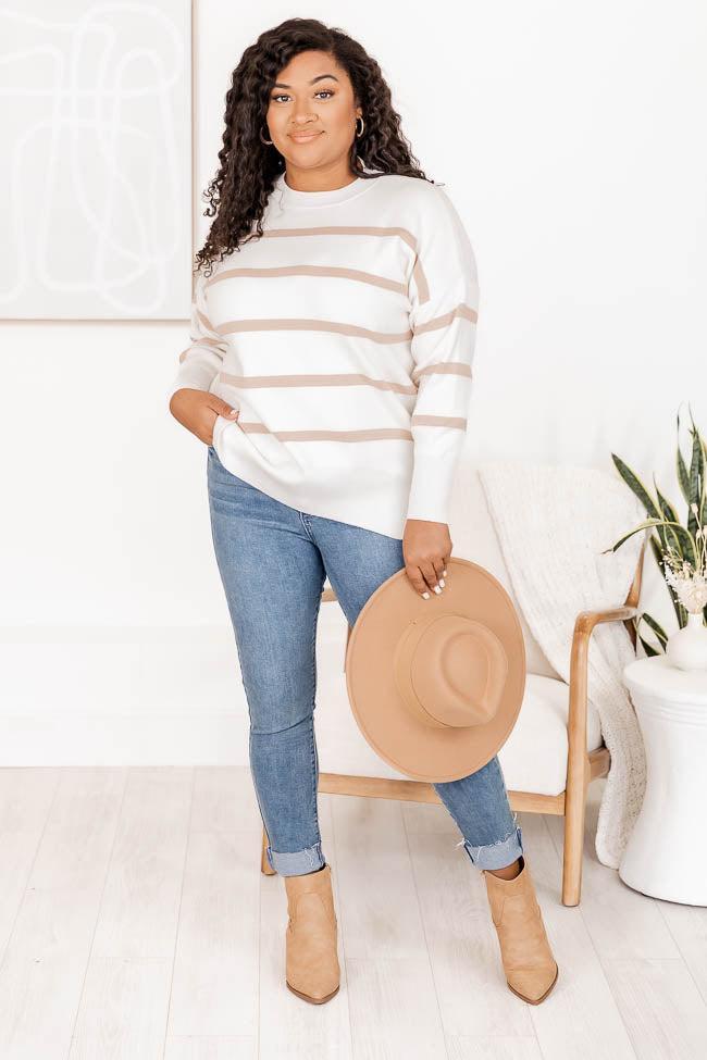 Crushing On You Brown Striped Crew Neck Sweater Product Image