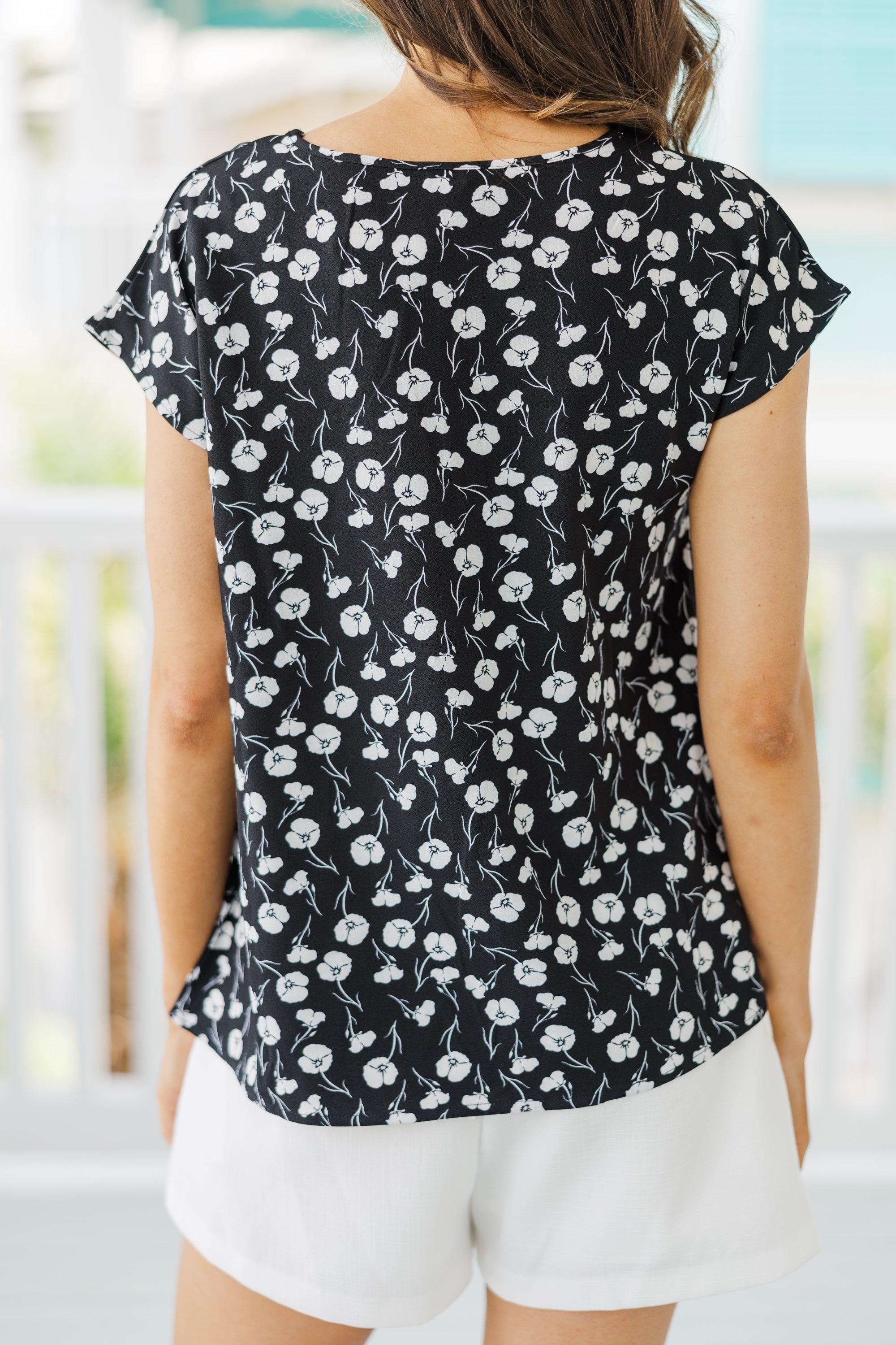 Hello Beautiful Black Floral Cap Sleeve Top Female Product Image