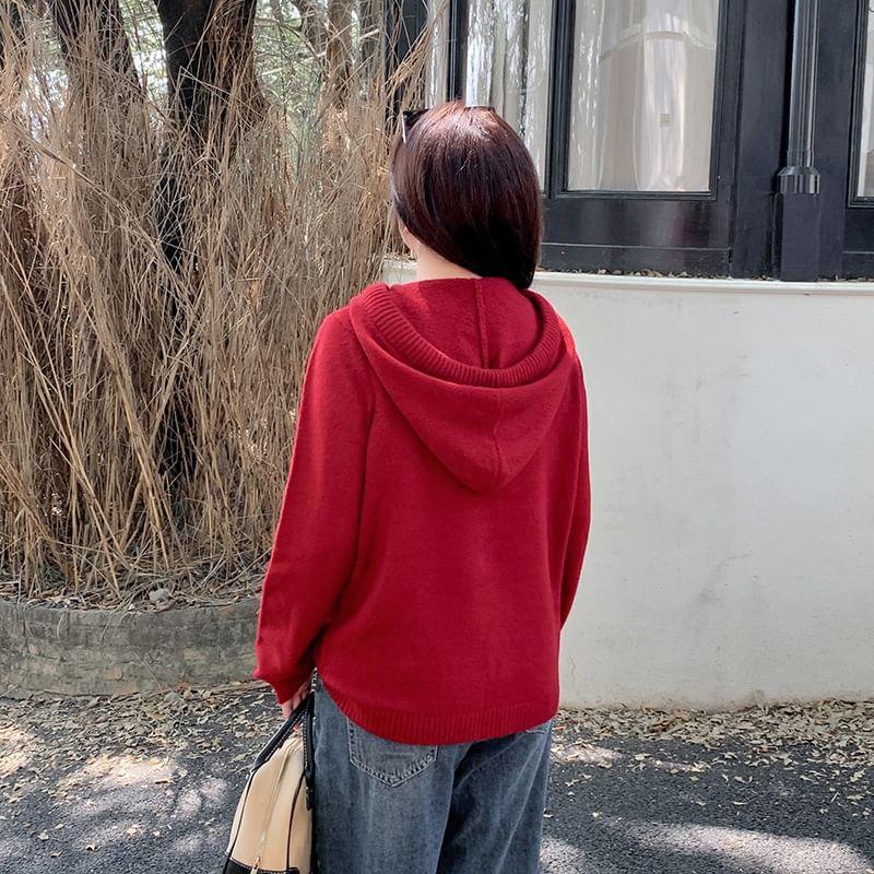 Plain Drawstring Knit Midi Hoodie Dress / Hoodie Product Image