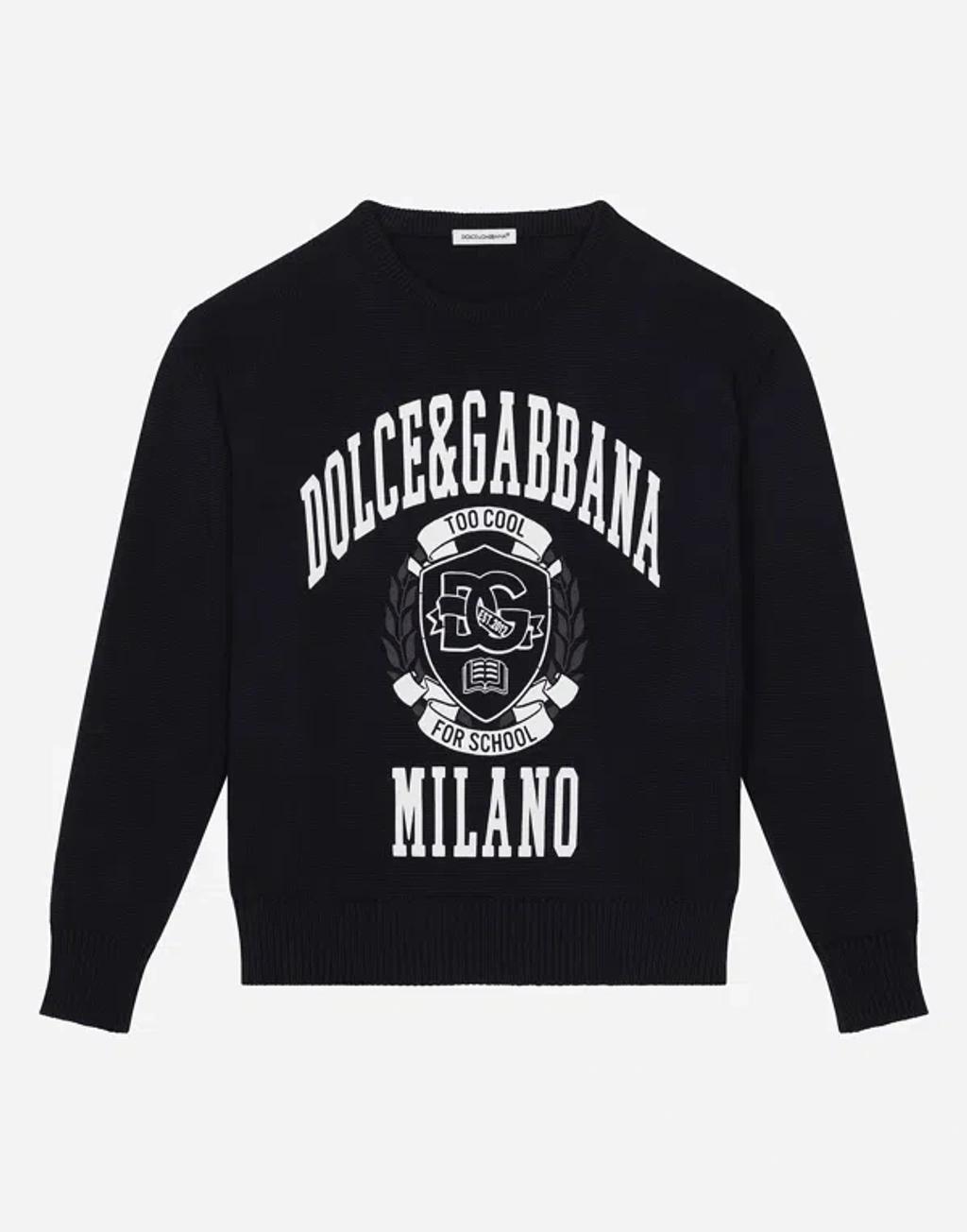 Cotton Pullover With Dolce&gabbana Logo In Blue Product Image