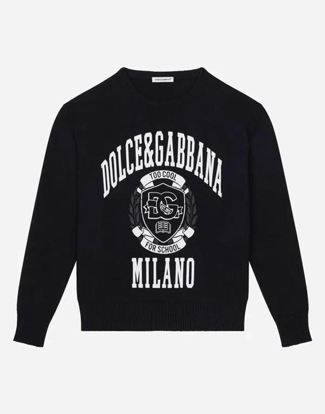 Cotton Pullover With Dolce&gabbana Logo In Blue Product Image