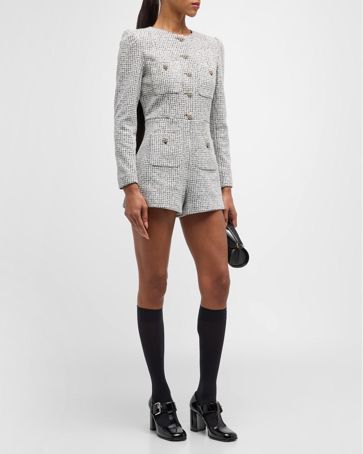 Shiloh Button-Front Tweed Romper Product Image