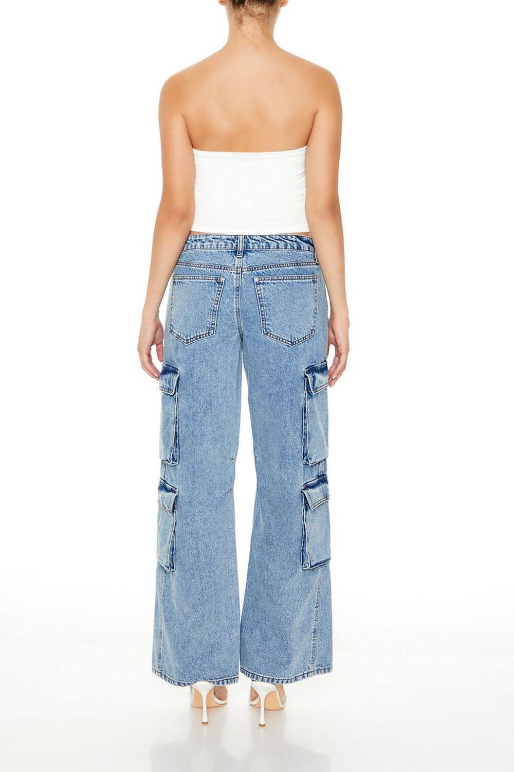 Low-Rise Wide-Leg Cargo Jeans | Forever 21 Product Image