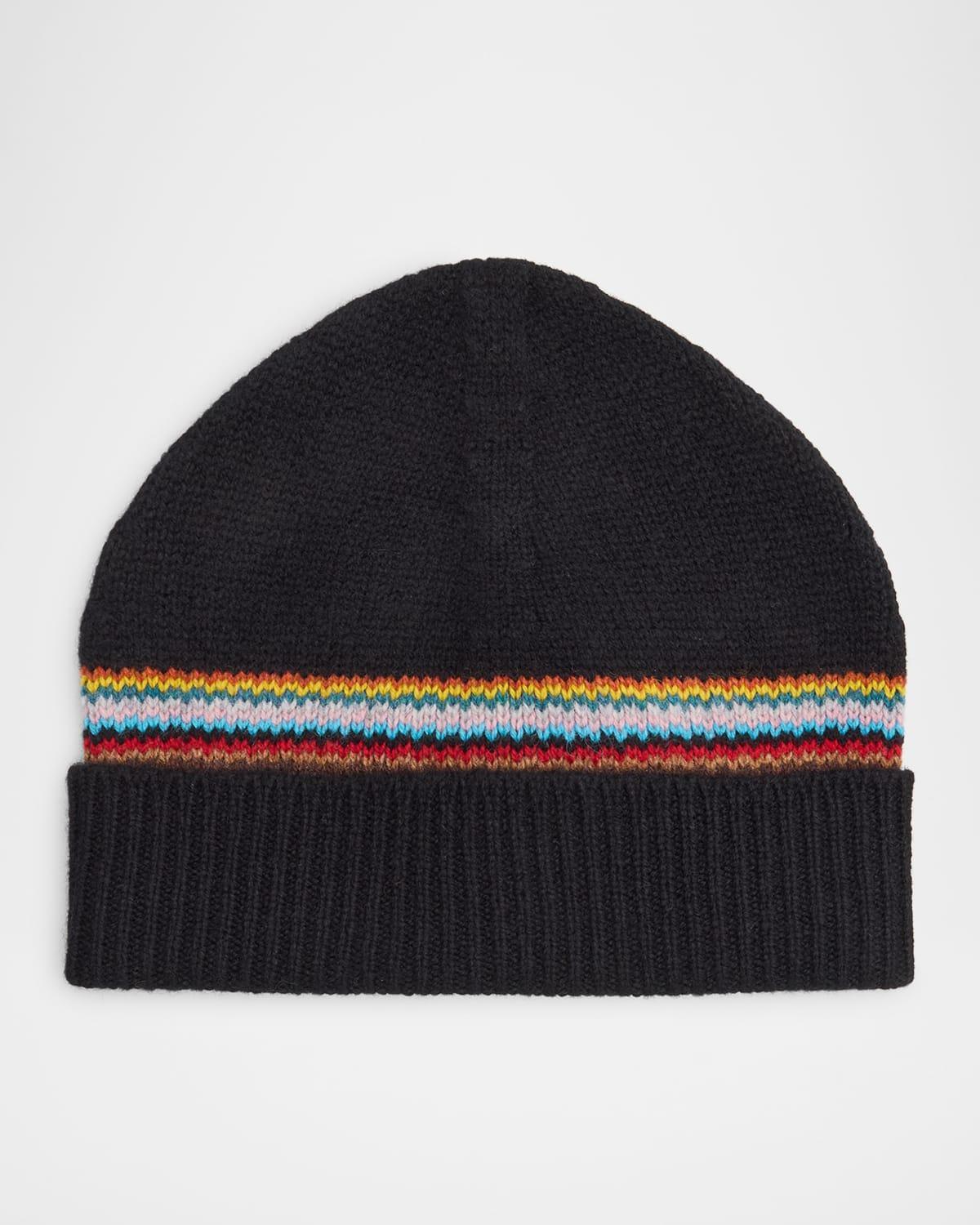 Mens Lambswool Signature Block Stripe Beanie Hat Product Image