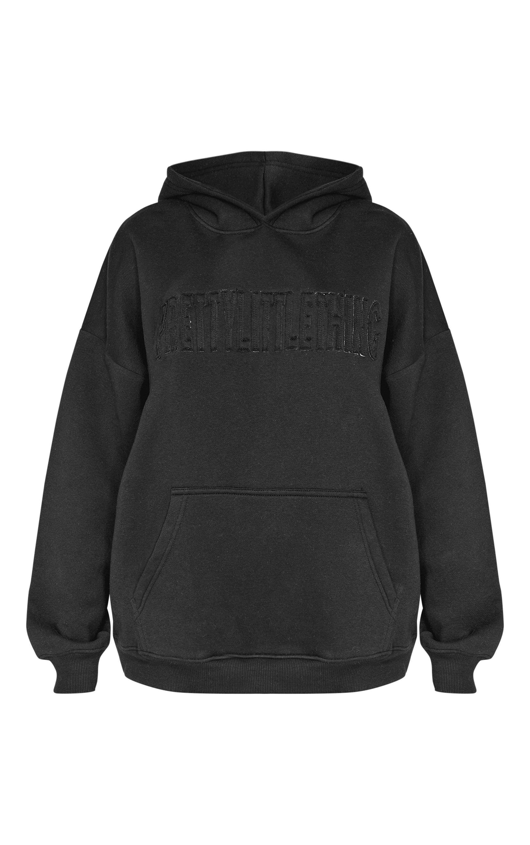 PRETTYLITTLETHING Black Applique Oversized Hoodie Product Image