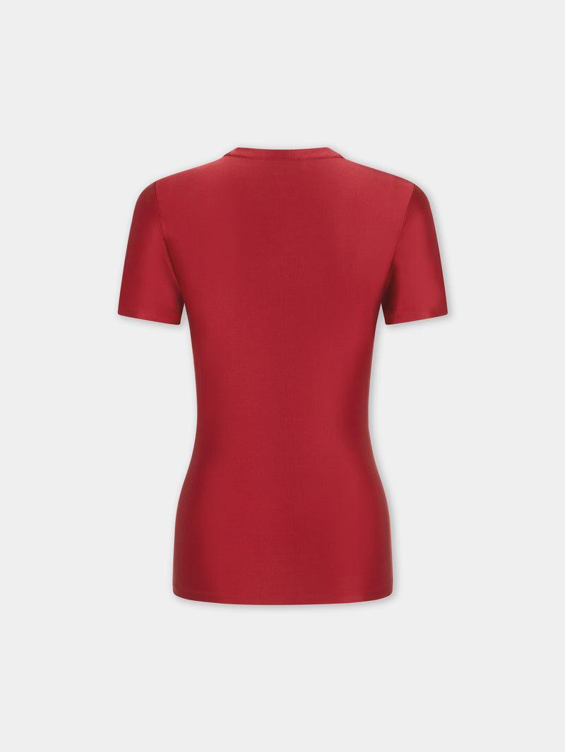 RED SHORT-SLEEVE DRAPED TOP IN JERSEY Product Image