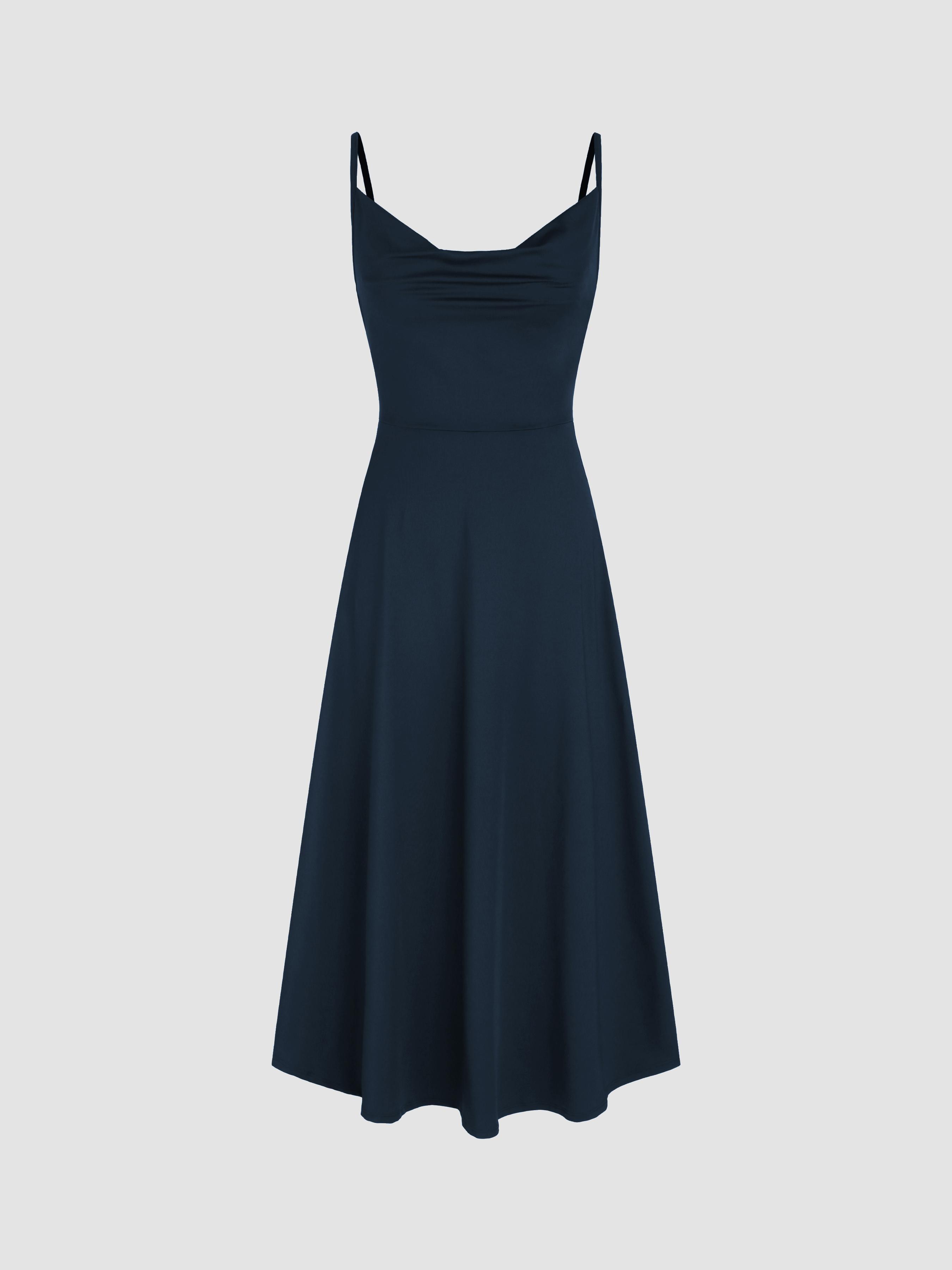 Cowl Neck Solid Ruched Maxi Dress Product Image