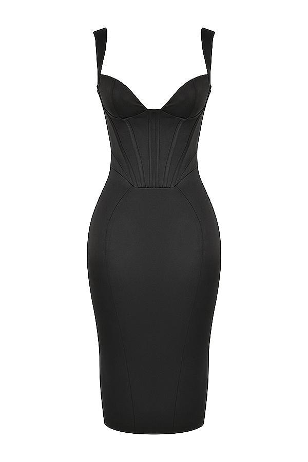 Fiorella Black Satin Corset Midi Dress - SALE Product Image